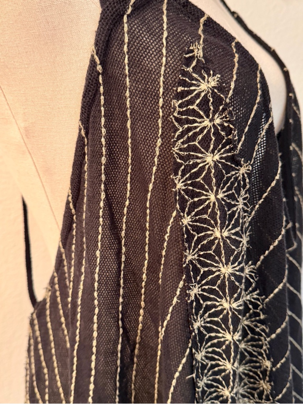 [RESERVED] FP Black Deep-V Neck Mesh Embroidered Strappy Back Layering Cami Top - Picture 9 of 16